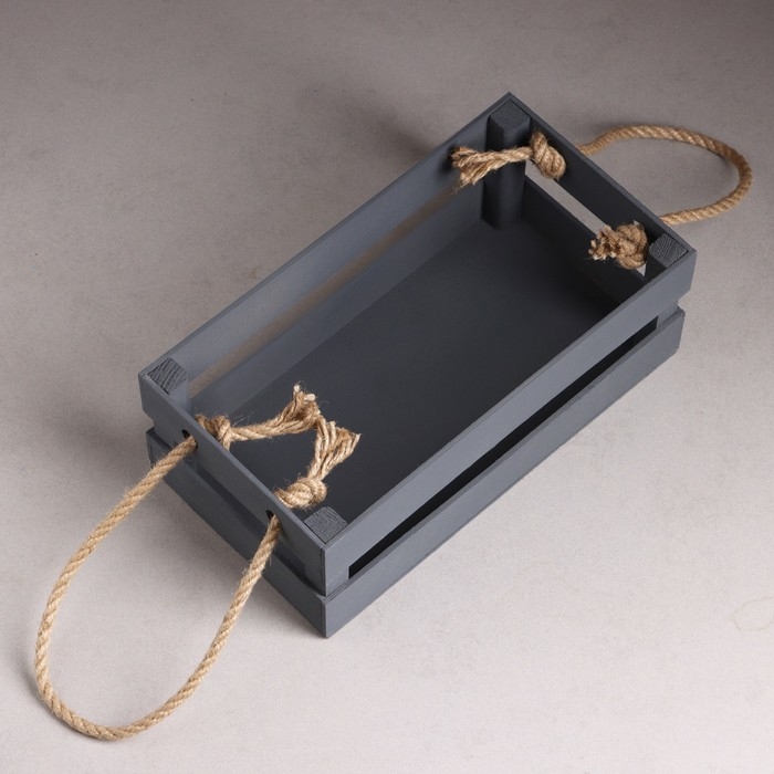 Кашпо деревянное 24.5&times;13.5&times;9 см "Двушка Лайт" реечное, ручка верёвка, серый Дарим Красиво