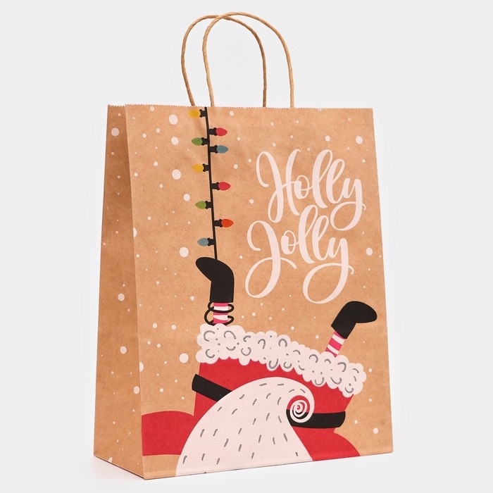 Новый год. Пакет бумажный подарочный новогодний крафт "Гирлянда", 33 &times; 26 &times; 12 см.