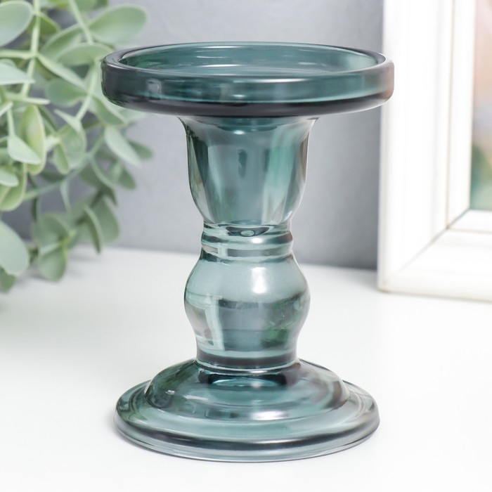 Подсвечник стекло "Подиум" d-2 и 7 см дымка 8,5х8,5х11 см