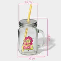 Кружка стеклянная с крышкой и трубочкой Доляна «Комикс», 450 мл, 10×7,5×13 см Кружка стеклянная с крышкой и трубочкой Доляна «Комикс», 450 мл, 10×7,5×13 см