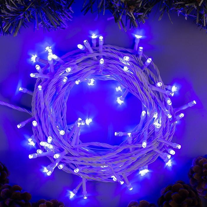 Гирлянда &laquo;Нить&raquo; 10 м, IP20, белая нить, 100 LED, свечение синее, 8 режимов, 220 В