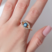 Кольцо &laquo;Оберег&raquo; глаз, классика, цвет бело-синий в золоте, безразмерное