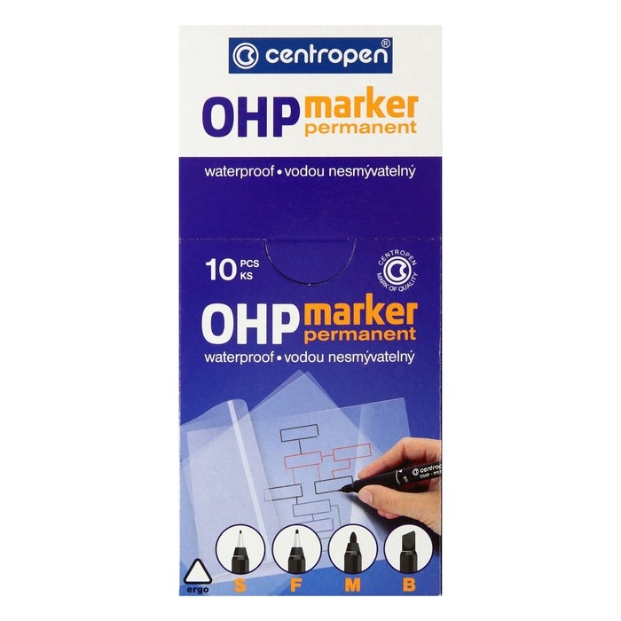 Маркер для OHP перманентный 1.2 мм, линия 0.6 мм, Centropen 2636F, цвет чёрный