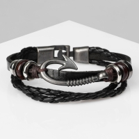 Браслет мужской «Стиль» крючок, цвет чёрный с чернёным серебром, 21,5 см Браслет мужской «Стиль» крючок, цвет чёрный с чернёным серебром, 21,5 см