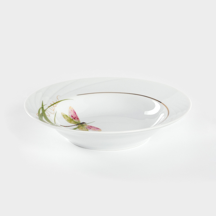 Тарелка фарфоровая глубокая &laquo;Стрекоза&raquo;, 250 мл, d=20 см, белая