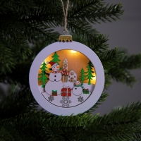 Ёлочная игрушка &laquo;Снеговики в лесу&raquo;, от батареек, свечение тёплое белое