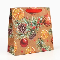 Пакет подарочный новогодний крафтовый квадратный &laquo;Новогоднее настроение&raquo;, 30 х 30 х 12 см, Новый год