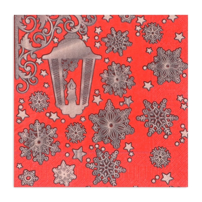 Новогодние салфетки бумажные Gold D&eacute;cor &laquo;Новогдний фонарь на красном&raquo; 3 слоя, 33х33 см, 20 шт