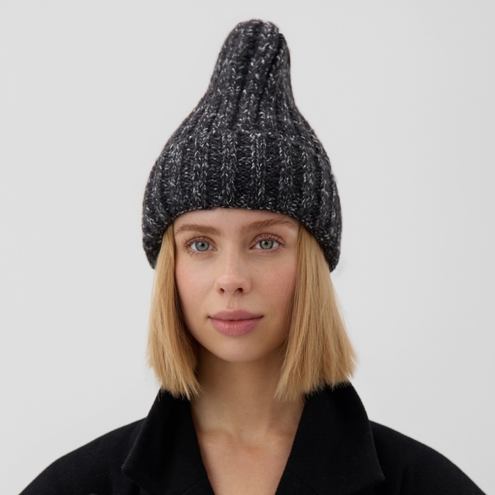 Шапка женская MINAKU с подворотом, размер 54-56, цвет черный