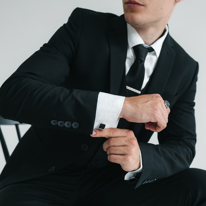 Запонки медные «Квадрат» классический, цвет чёрный в серебре Запонки медные «Квадрат» классический, цвет чёрный в серебре