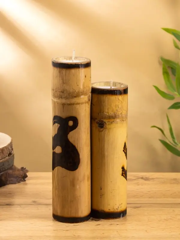 Свеча в бамбуке тройная &laquo;Птица&raquo;, 14&times;14&times;30 см, 100 мл, бежевая