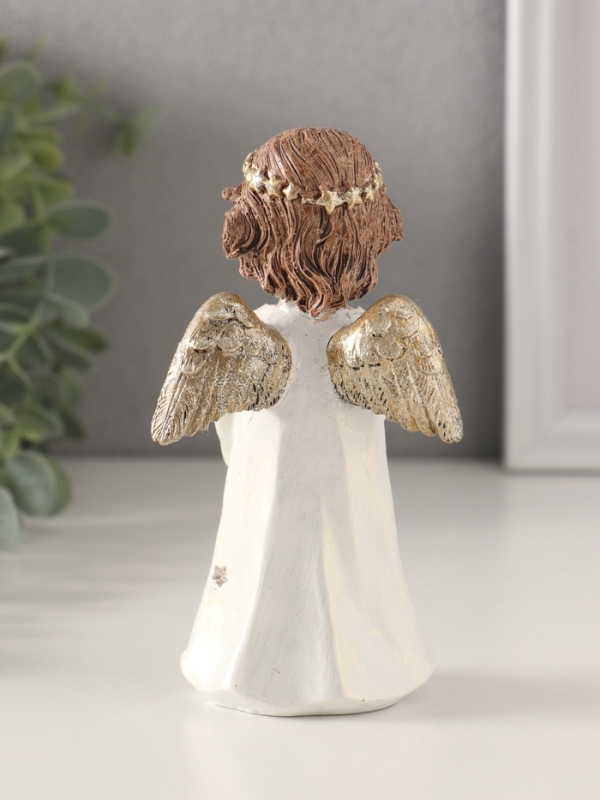 Сувенир полистоун "Ангелочек в платье со звёздами, с фонарём 7х5х13 см