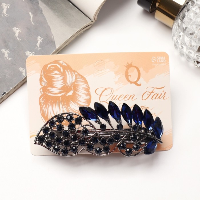 Заколка-автомат для волос "Синий туман" драгоценный листок, 9 см