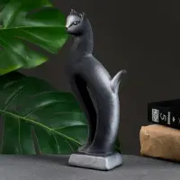 Фигура керамика &laquo;Кошка Рысь&raquo;, чёрная с серебром, 7&times;5&times;21 см