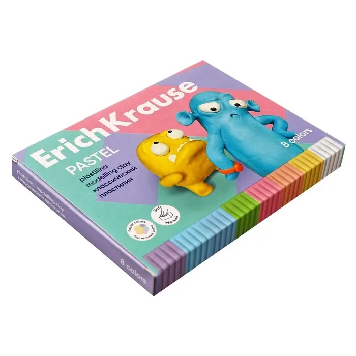 Пластилин 8 цветов, 144 г, ErichKrause "Jolly Friends Pastel", со стеком, в картонной упаковке