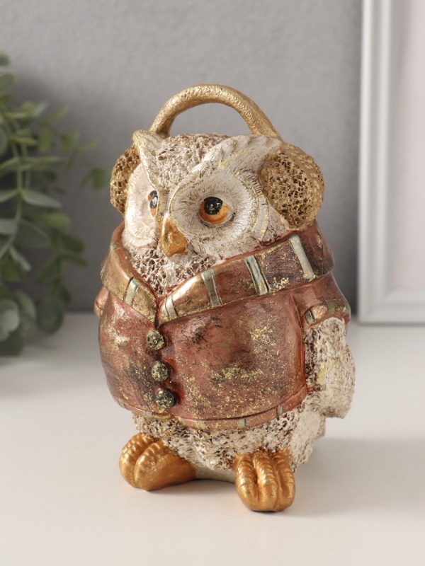 Сувенир полистоун "Сова в куртке и наушниках" 11х11х16,5 см