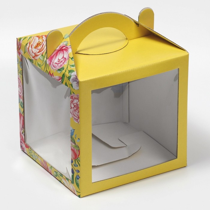 Коробка кондитерская с окном, сундук, упаковка, &laquo;Акварельные цветы&raquo; 20 х 20 х 20 см