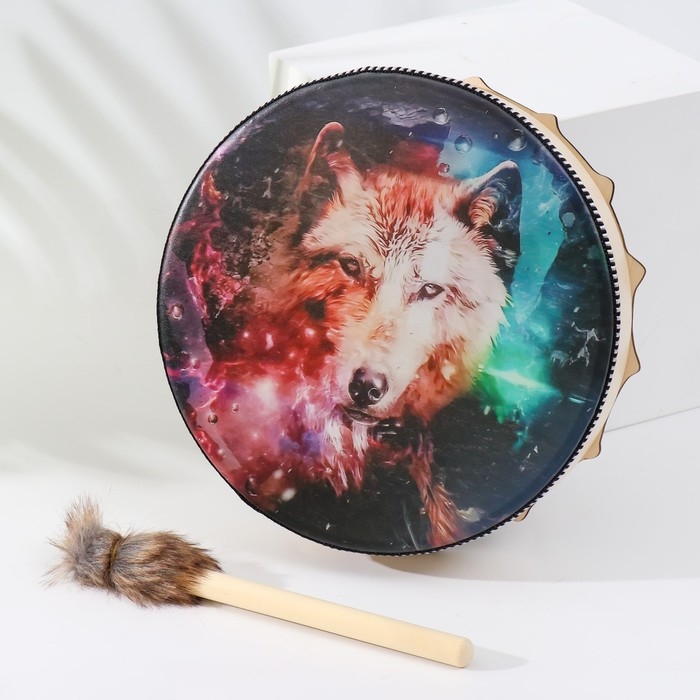 Шаманский бубен "Тотем - Волк" с колотушкой 5х25х25 см