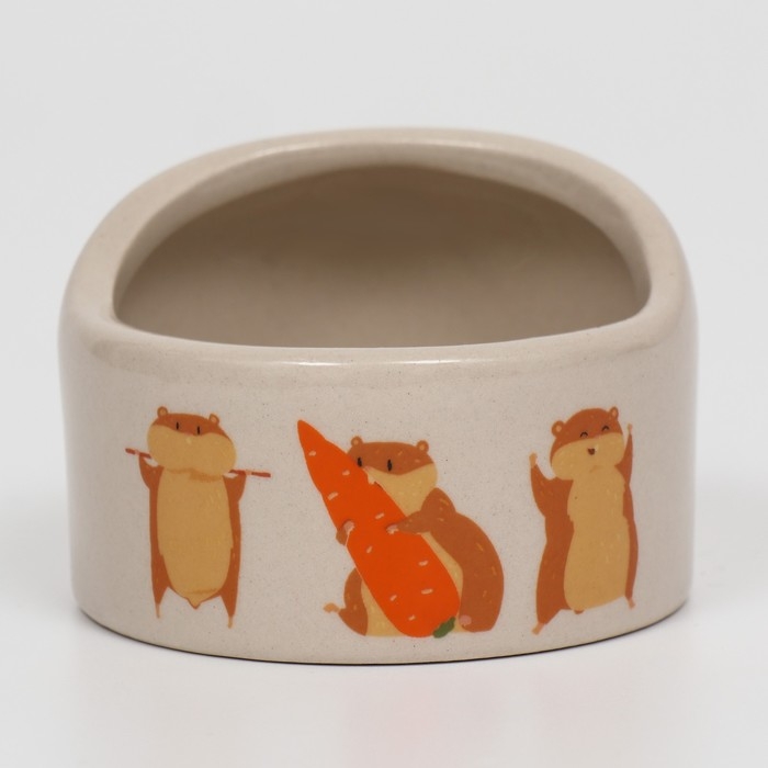 Миска керамическая "Хомяки" 65мл, 6,3 х 4,5 см, бежевая с принтом