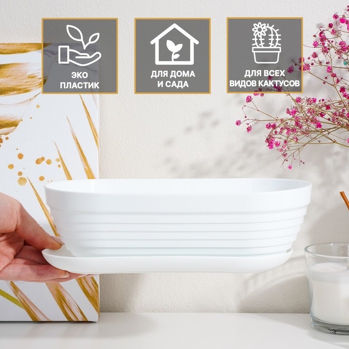 Горшок для кактуса с подставкой «Алиса», 900 мл, белый Горшок для кактуса с подставкой «Алиса», 900 мл, белый