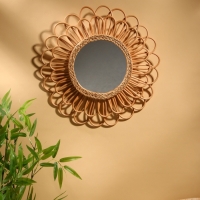 Зеркало настенное, 60&times;60&times;3 см, ротанг