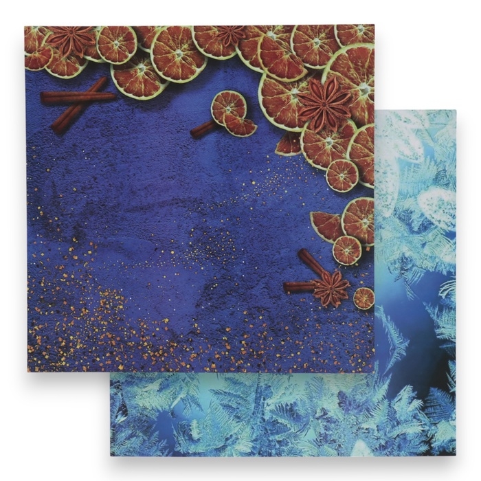 Фотофон двусторонний картон плотность 350 гр Фотофон двусторонний картон плотность 350 гр "Морозный узор и апельсины" 50х50 см