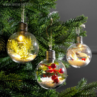 Набор ёлочных шаров &laquo;Зимний лес&raquo; 3 шт., батарейки, 1 LED, свечение тёплое белое