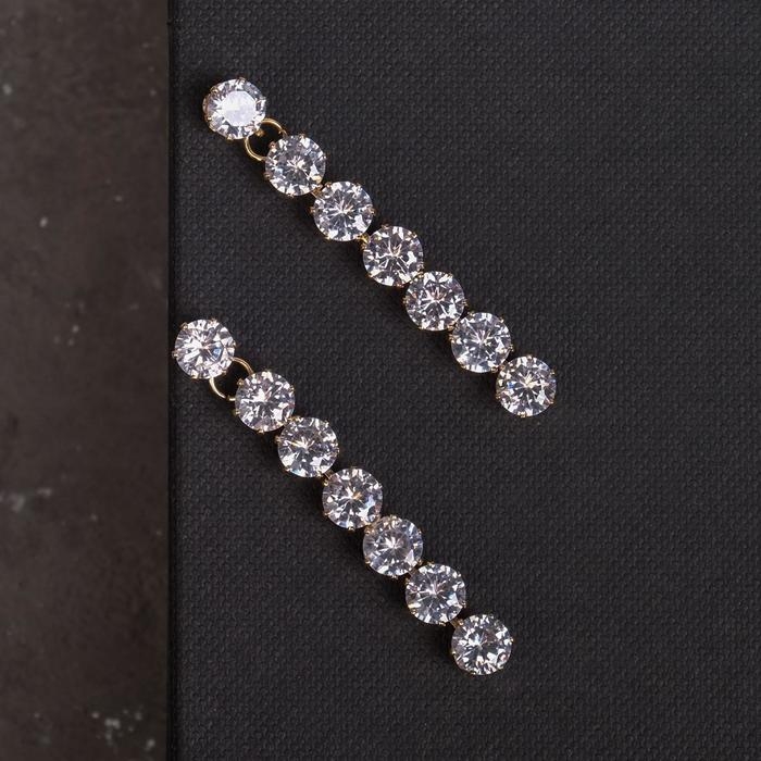 Серьги со стразами &laquo;Голливуд&raquo; дорожка, цвет белый в золоте