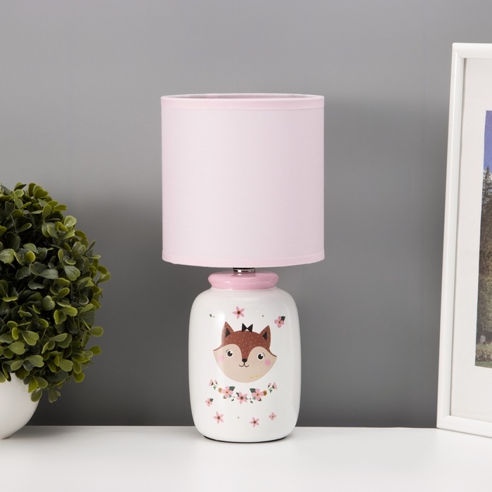 Настольная лампа с абажуром RISALUX &laquo;Киса&raquo; детская, Е14, 40 Вт, бело-розовый, 13&times;13&times;27 см