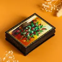 Шкатулка &laquo;Рябина в корзине&raquo;, 10&times;14 см, лаковая миниатюра