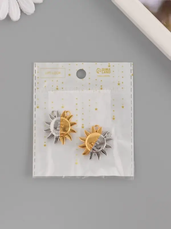 Замок магнитный металл "Солнце" набор 2 шт золото-серебряный 2,7х2,6 см