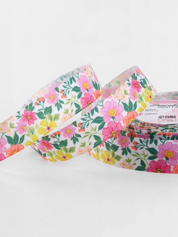 Лента репсовая 25мм*25&plusmn;1ярд(23м&plusmn;1м) нежные цветы АУ