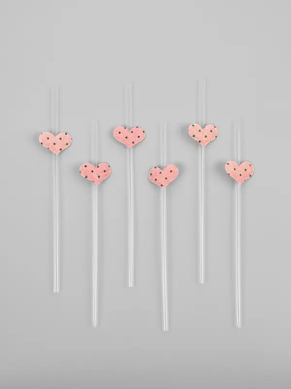Трубочки для коктейля &laquo;Сердечки&raquo;, розовые (набор 6 шт)