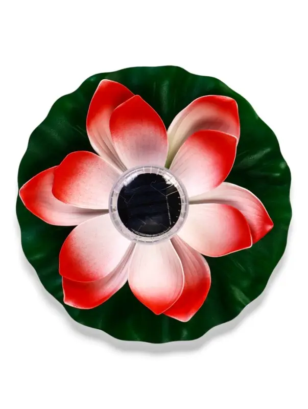 Садовый светильник для водоемов 28 х 28 х 9 см на солнечной бат-е "Лотос" красный N008