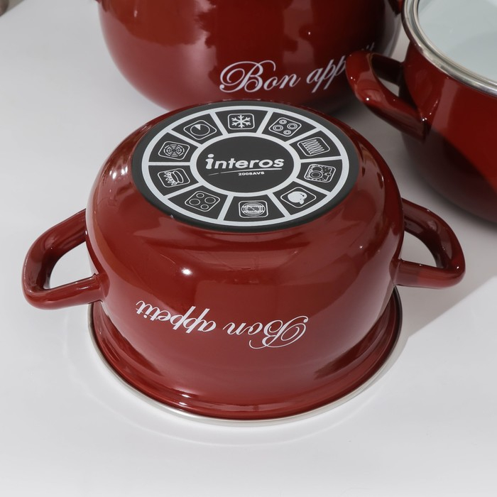 Набор эмалированных кастрюль &laquo;Бордо&raquo;, 3 предмета: 2,1 л, 3,1 л, 4 л, индукция, цвет бордовый