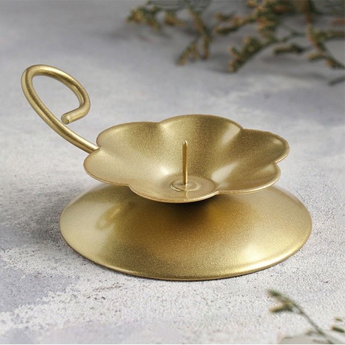 Подсвечник Подсвечник "Цветок Н" металл на одну свечу, 9х3,5 см, золотой