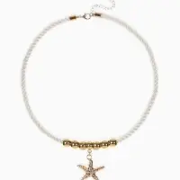 Кулон на жгуте текстильном "Морская звезда", цвет бело-золотой