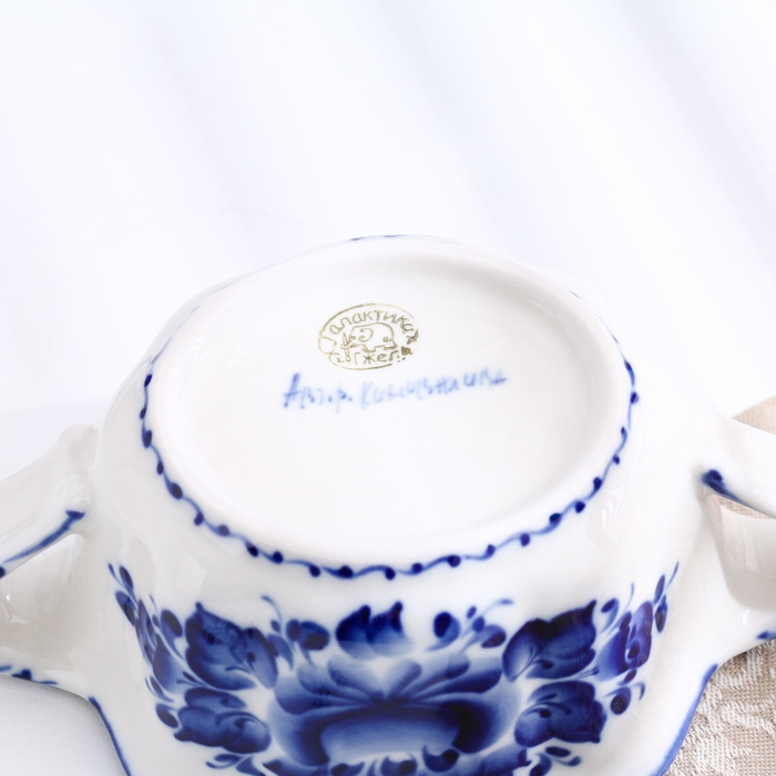 Бульонница &laquo;Ивушка&raquo;, с ручками, H=7 см, 0,35 л, гжель