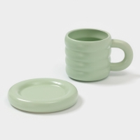 Чайная пара Доляна &laquo;Зефир&raquo;, 350 мл, керамика, зелёная