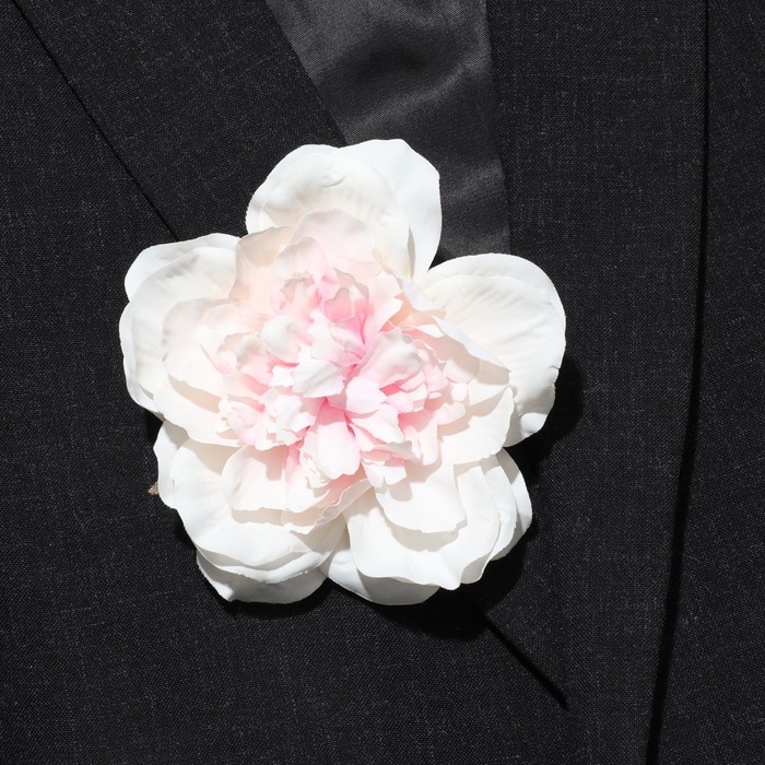 Брошь-заколка текстильная &laquo;Цветок&raquo; пион, цвет бело-розовый
