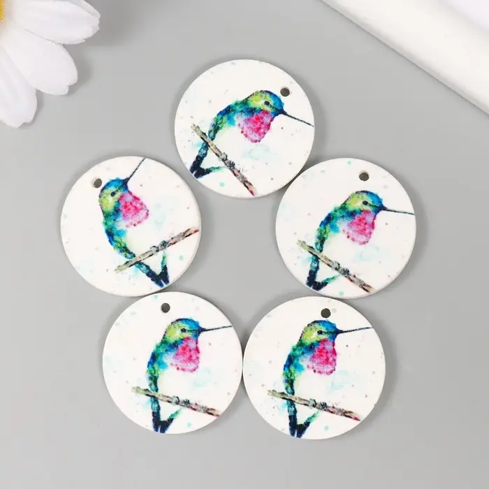 Декор для творчества дерево "Круг. Колибри на веточке" d=3 см