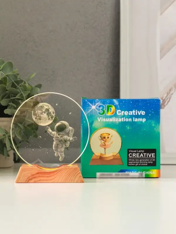 Сувенир стекло свет "Диск. Полёт космонавта" 5хLED d=10 см, USB 10х4х11,4 см