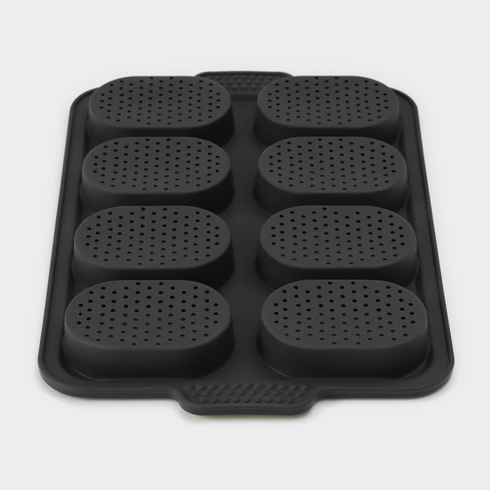 Форма для выпечки с перфорацией &laquo;Булочки&raquo;, силикон, 34,5&times;23&times;2,5 см , 8 ячеек (9,5&times;6,3&times;2,4 см), чёрная