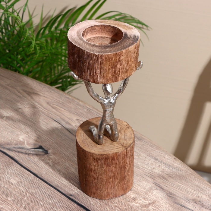 Подсвечник Подсвечник "Воля" алюминий, манговое дерево 10х10х32 см