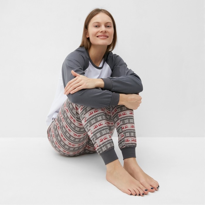 Комплект домашний женский (лонгслив, брюки), цвет серый, размер 50