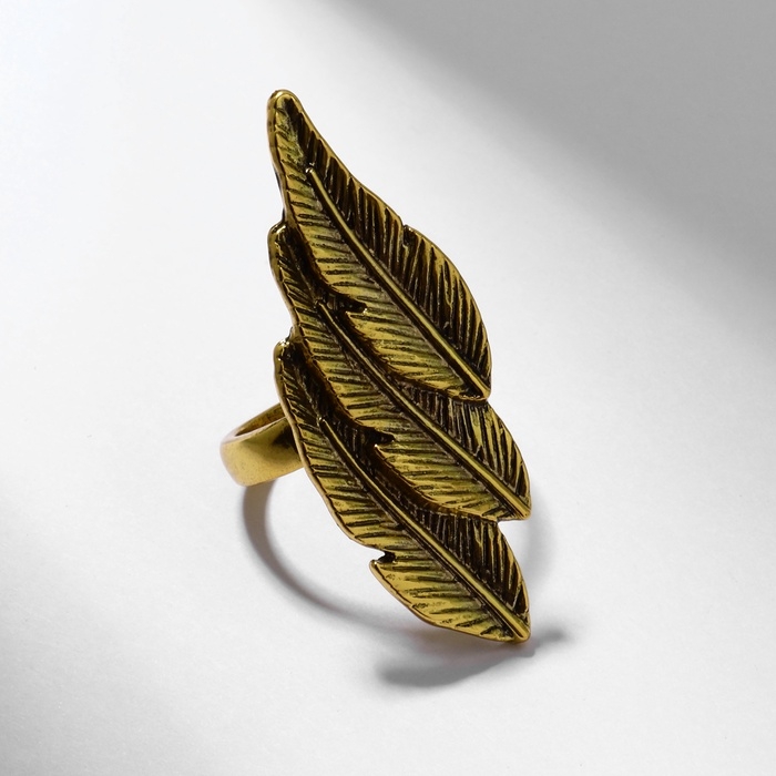 Кольцо "Листья" трио, цвет чернёное золото, 17 размер
