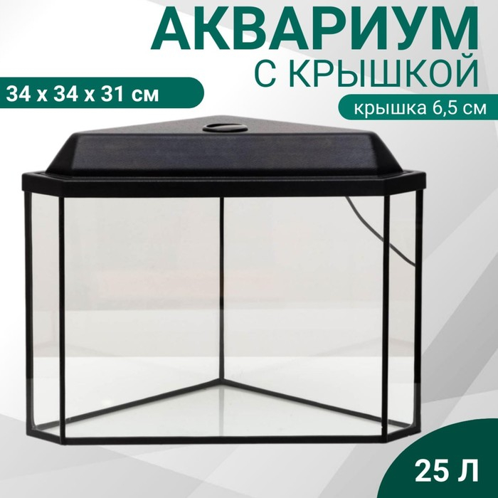 Аквариум "Дельта" угловой с крышкой, 25 литров, 34 х 34 х 31/37,5 см, чёрный