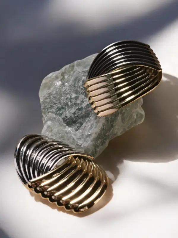 Серьги металл "Тренд" плетение, цвет золото с серебром