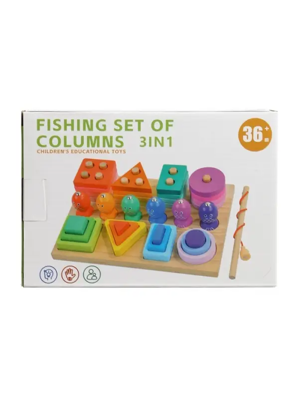 Детская деревянная пирамидка сортер с удочкой