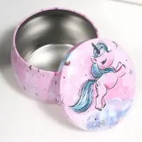 Шкатулка металл круглая "Единорожек" МИКС 5х6,5х6,5 см